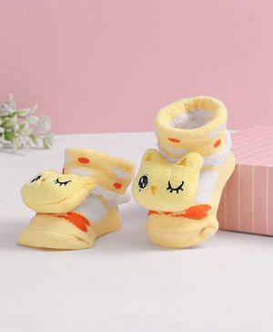 Cute Walk by Babyhug Slip On Sock Shoes with Kitty Applique - Yellow