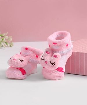 Cute Walk by Babyhug Slip On Sock Shoes with Kitty Applique - Pink
