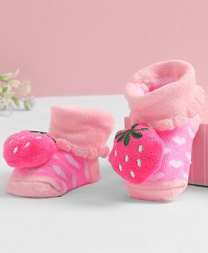 Cute Walk by Babyhug Socks with Strawberry Applique - Pink
