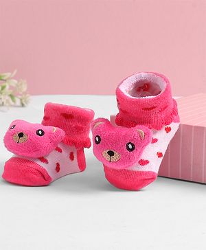 Cute Walk by Babyhug Socks  with Bear Applique - Pink