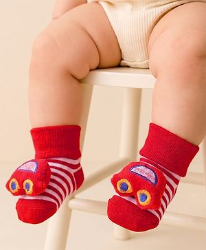 Cute Walk by Babyhug Socks  with Vehicle Applique - Red