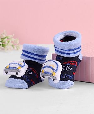 Cute Walk by Babyhug Socks  with Vehicle Applique - Navy Blue