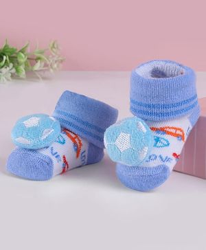 Cute Walk by Babyhug Slip On Sock Shoes with Football Applique - Light Blue