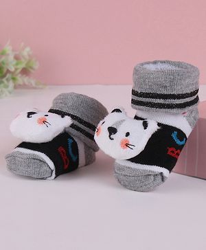 Cute Walk by Babyhug Fabric Slip On Socks Shoes with Applique - Grey & Black