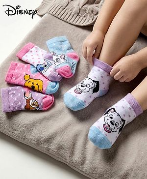 Cute Walk by Babyhug Disney Knitted Ankle Length Anti Bacterial Socks With Disney Character Design Pack Of 5 - Multicolour