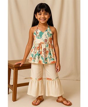 Tales & Stories Viscose Woven Sleeveless Floral Printed Kurti & Sharara Set - Multicolor