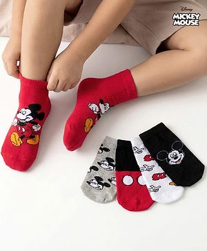 Cute Walk by Babyhug Disney Knit Ankle Length Antibacterial Socks with Mickey Mouse Graphic Pack of 5 - Red Black & White