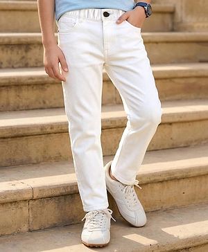 Pine Kids Denim Woven Full Length Washed Jeans - White
