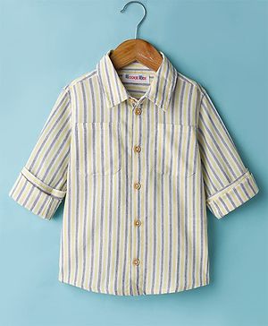 Kookie Kids Cotton Woven Full Sleeves Shirt with Vertical Stripes Print - Offwhite & Yellow