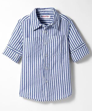 Kookie Kids Cotton Woven Full Sleeves Striped Shirt - Navy Blue & White