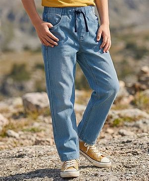 Pine Kids Denim Woven Full Length Solid Color Washed Jeans  - Light Blue