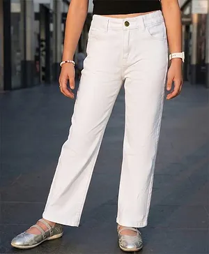 Pine Kids Woven Full Length Washed
                              Denim Jeans - White