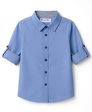 Kookie Kids Cotton Woven Full Sleeves Solid Color Oxford Shirt - Blue