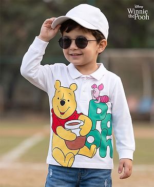 Babyhug Disney Single Jersey Knit Full Sleeves Polo T-Shirt with Winnie the Pooh Graphic - White