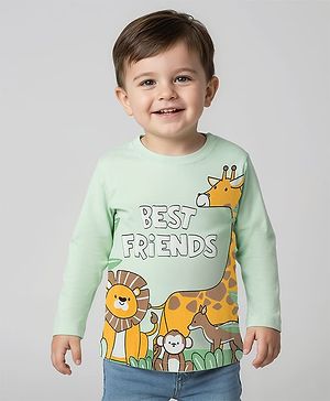 Babyhug 100% Cotton Knit Full Sleeves T-Shirt with Jungle Theme Print - Light Green