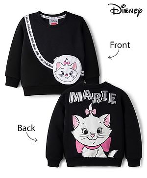 Babyhug Disney Terry Knit Drop Shoulder Full Sleeves Sweatshirt with Marie Graphic with Foil Print & Bag Detailing - Black