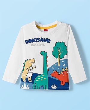 Babyhug 100% Cotton Knit Full Sleeves T-Shirt with Dino Print - White