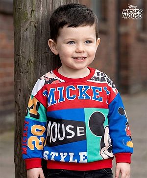 Babyhug Disney Terry Knit Drop Shoulder Full Sleeves Sweatshirt With Mickey Mouse Graphics - Multicolor