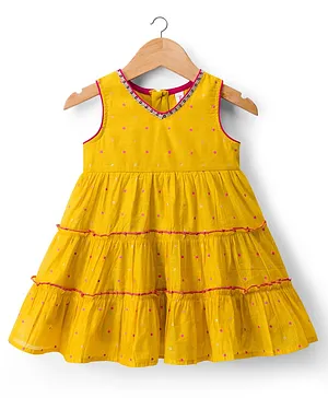 Babyhug Chanderi Woven Sleeveless
                              Ethnic Dress with Polka Dots & Lace
                              Detailing - Yellow