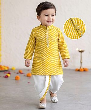 Babyhug Cambric Woven Full Sleeves Striped Kurta Dhoti Set - Yellow