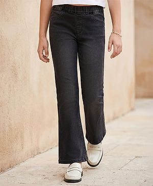 Pine Kids Denim Woven Ankle Length Solid Colour Washed Jeggings - Black