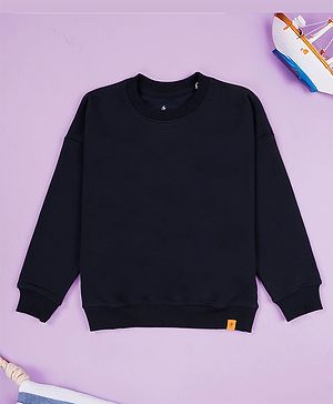 Kiddopanti Fleece Knit Full Sleeves Solid Light Winter Sweatshirt - Navy