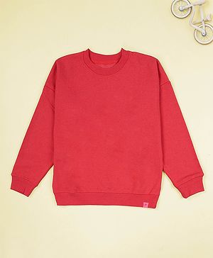 Kiddopanti Fleece Knit Full Sleeves Solid Light Winter Sweatshirt - Coral Pink