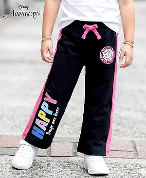 Babyhug Disney Terry Knit Full Length Track Pant With Marie Graphics & Badge Detailing - Black