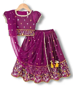 Babyhug Glass Woven Half Puffed
                              Sleeves Floral & Sequin Embroidered
                              Choli Lehenga Set with Dupatta - Wine