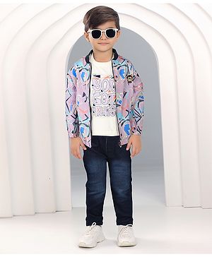 BAD BOYS Blended Woven You Got This Text Printed Tee & Joggers With  Full Sleeves Jacket Set - Lavender