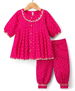 Babyhug Cotton Woven Three Fourth
                              Sleeves Kurta Salwar Set With Floral Pint
                              - Fuchsia