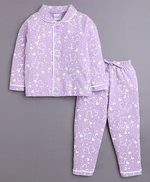 BUMZEE Cotton Knit Full Sleeves
                              Butterfly Printed Co-ords Night Suit -
                              Lavender