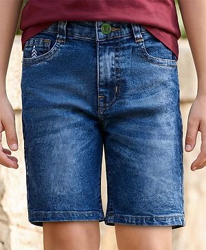 Pine Kids Denim Woven Washed Above Knee Length Shorts - Blue