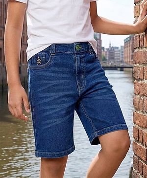 Pine Kids Denim Woven Washed Above Knee Length Shorts - Blue