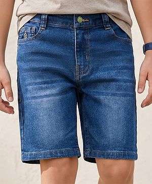 Pine Kids Denim Woven Washed Above Knee Length Shorts - Dark Blue