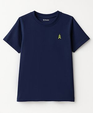 Pine Kids Cotton Knit Half Sleeves T-Shirt With Brand Logo Print - Navy Blue