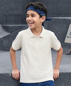 Pine Kids Cotton Knit Half Sleeves Solid Colour Polo T-Shirt - White