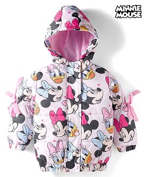 Babyhug Disney Woven Hooded Padded Winter Jacket With Full Sleeves and Minnie and Friends Graphic- Pink