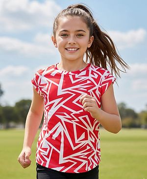 Pine Active Knit Half Sleeves T-Shirt with Abstract Print - Red & White
