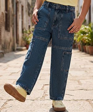 Pine Kids Denim Woven Full Length Washed Jeans - Blue
