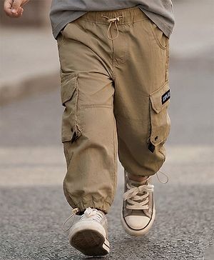 Babyhug Woven Full Length Solid Trouser With Stretch - Khaki