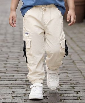 Babyhug Woven Full Length Solid Trouser With Stretch - Ivory