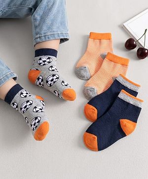 Cute Walk by Babyhug Knit Ankle Length Anti Bacterial Socks with Stripes & Ball Design Pack of 3 - Multicolor