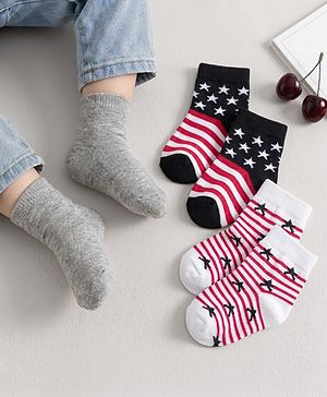 Cute Walk by Babyhug Knit Ankle Length Antibacterial Socks with Star Design & Stripes Pack of 3 - Multicolor