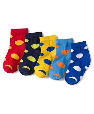Cute Walk by Babyhug Knit Ankle Length Antibacterial Socks with Polka Dot Design Pack of 5 - Multicolor