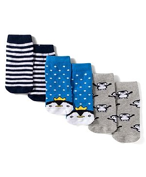 Cute Walk by Babyhug Knit Ankle Length Anitbacterial Socks With  Stripes Pack Of 3 - Blue Black & Grey