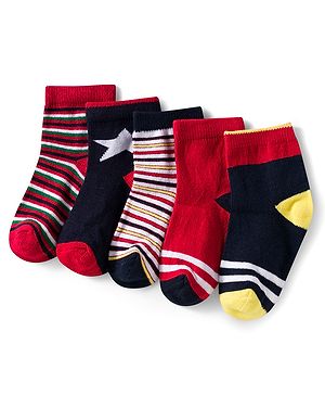 Cutewalk by Babyhug Ankle Length Anti Bacterial Socks With Stripes Pack Of 5 - Multicolour