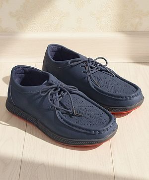 Pine Kids Formal Shoes With Lace Textured Design - Blue