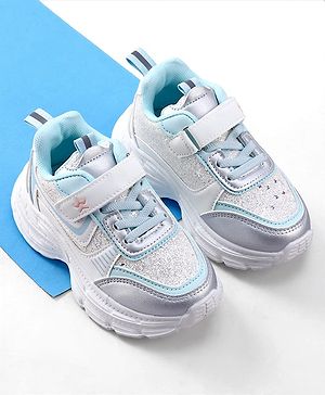 Cute Walk by Babyhug Velcro Closure Foil Printed Sneakers with Lace Detailing - Light Blue