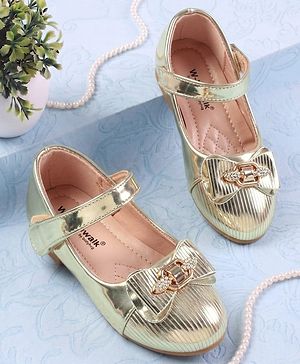 Cute Walk by Babyhug Velcro Closure Closed Toe Ballerina with Bow Applique - Golden